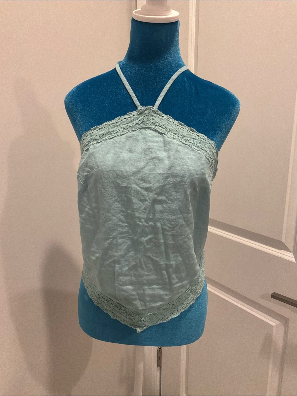 American Eagle Outfitters Light Aqua Lace-Trim Halter Camisole